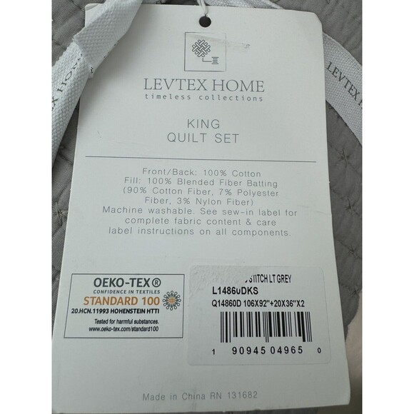 Levtex Home Cross Stitch 3 Piece Gray King Quilt Set NWT - Picture 9 of 9